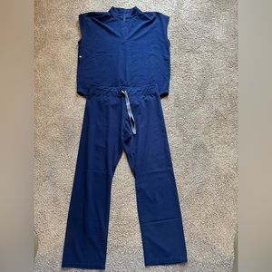 Navy Figs - small Rafaela scrub top and Medium Livingston Basic Pants